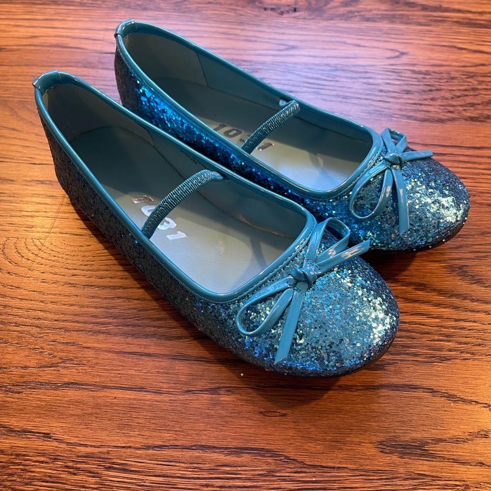 Chasing Fireflies Girls Turquoise Sparkle Pageant Ballet Flats Size 2-3